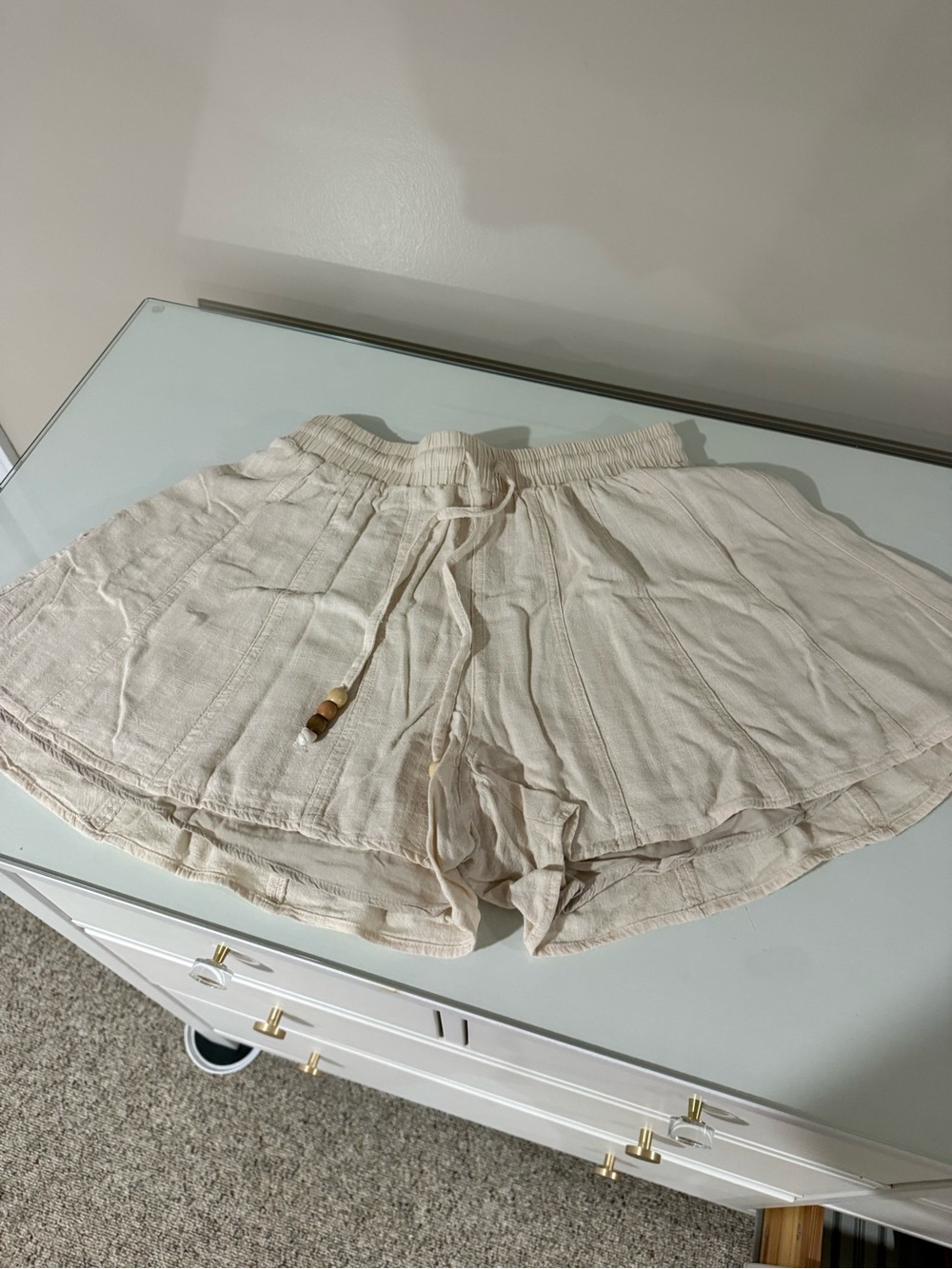 By Together Cream Elastic Waist Linen-Blend Shorts
